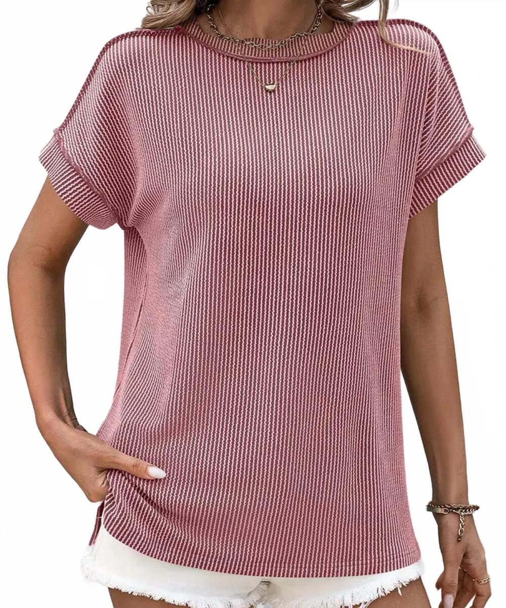 NEW UNKNOWN short sleeve ribbed t shirt in pink